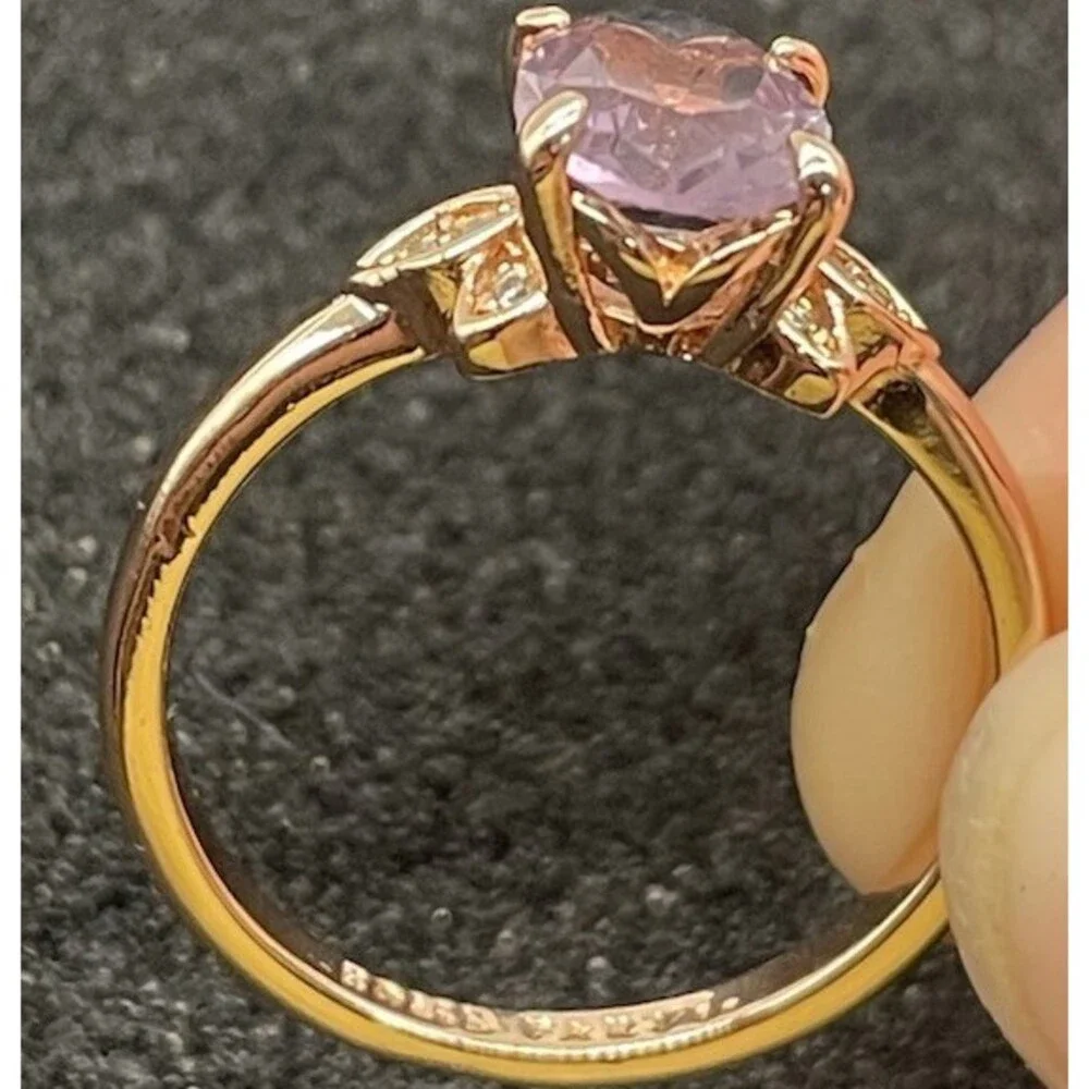 Bomb Party Sz 9 Rose Gold Lavender Oval Ring CZ Accent Solitaire Floral